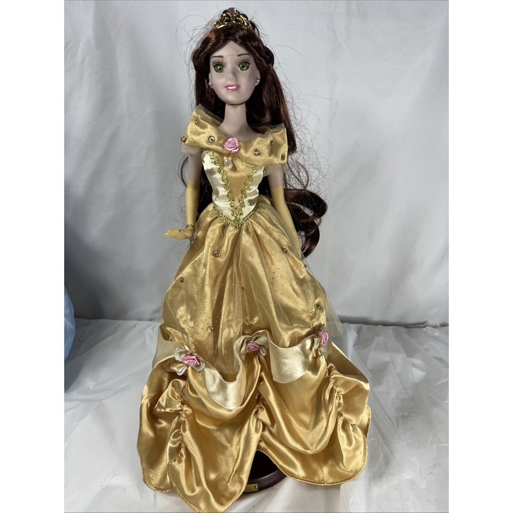 Brass Key Disney Porcelain Doll Belle Beauty and the Beast Yellow Dress Roses16"